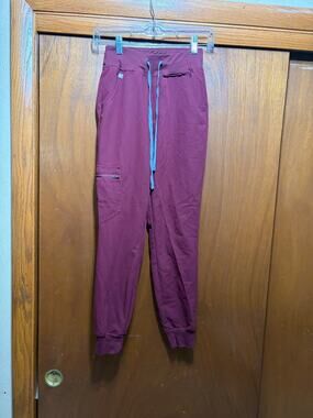 FIGS Burgundy Jogger Scrub Pants Drawstring Stretch Women's Medical Uniform XXS